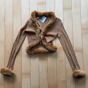 I.AM.GIA Camel Top with Faux Fur Detail